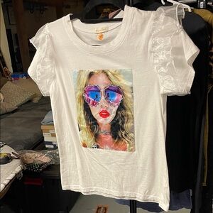 Occasion White Short-Sleeve Tee with Pink & Purple Sunglass Portrait
